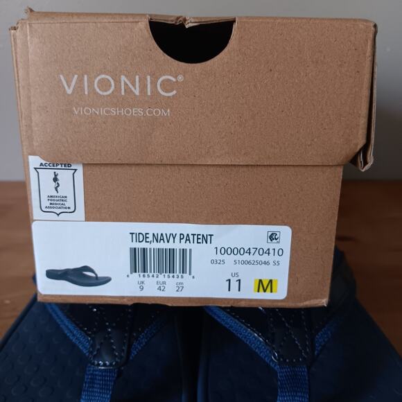 Vionic Tide Toe Post Women's Orthotic Sandals, Patent Leather Navy, Size US 11M - Picture 10 of 10